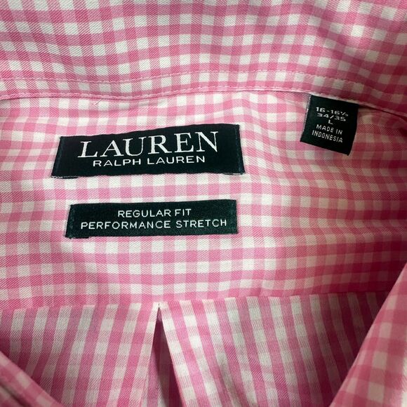 Lauren Ralph Lauren Shirt Mens L 16"-16.5" 34-35 Pink white Checkered Button Up - Picture 3 of 9